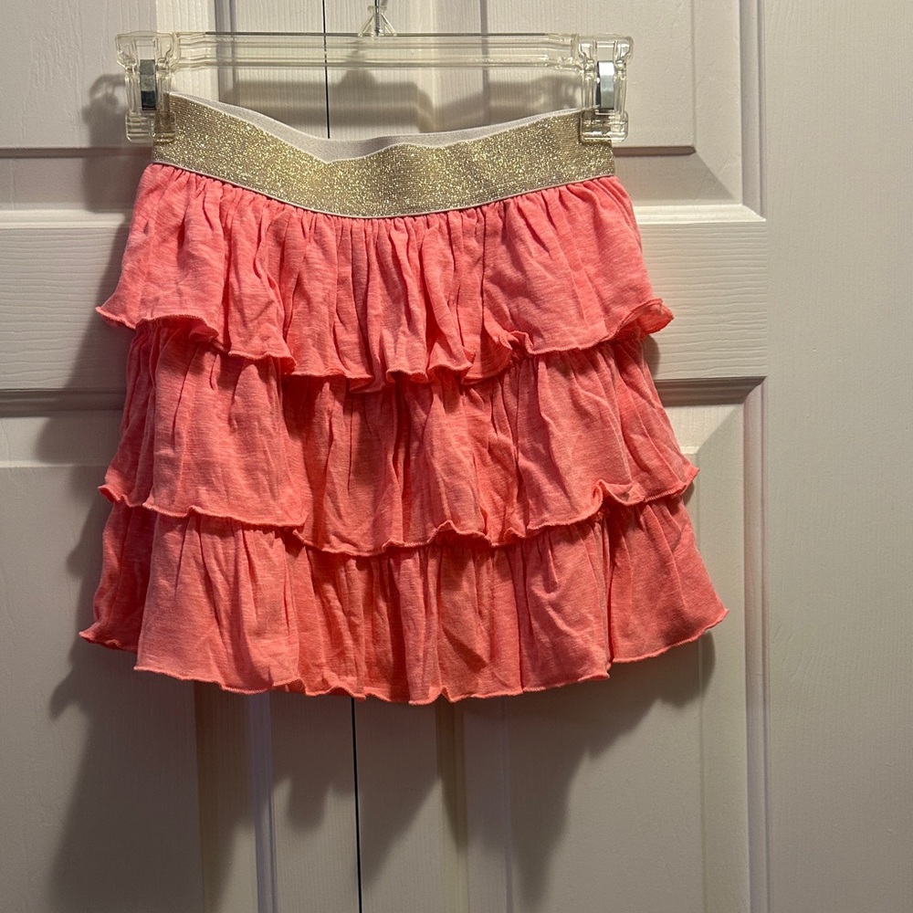 kidpik Coral Ruffle Skirt with Glitter Gold Waistband